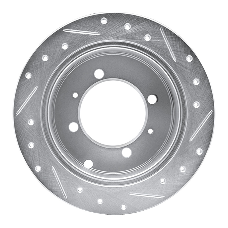 Dodge Colt Brake Rotor (1) - Rear Left - R1 Concepts - Drilled & Slotted - Silver - `92-`04
